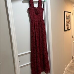 Hill House Red Lace Maxi Dress with Floral Rosette